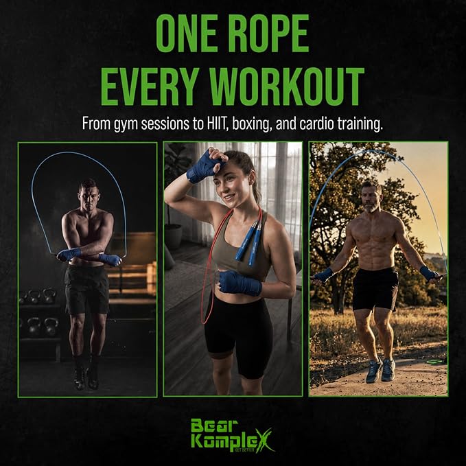 Bear KompleX Speed Jump Rope - Adjustable Tangle-Free Skipping Rope, Lightweight Handles, Smooth 360° Swivel Bearings, 2 Steel Cables, Free Carrying Case