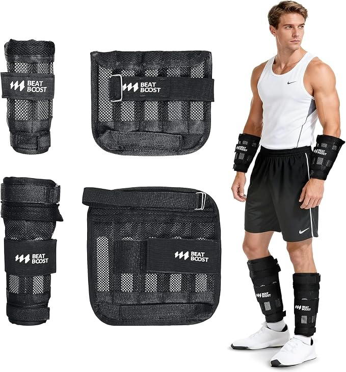 Ankle Wrist Weights 4lb/10lb/15lb/20lb/25lb/30lb BeatBoost Adjustable Leg Arm Weights for Men Walking Pilates Exercise Workout Gym Aerobics