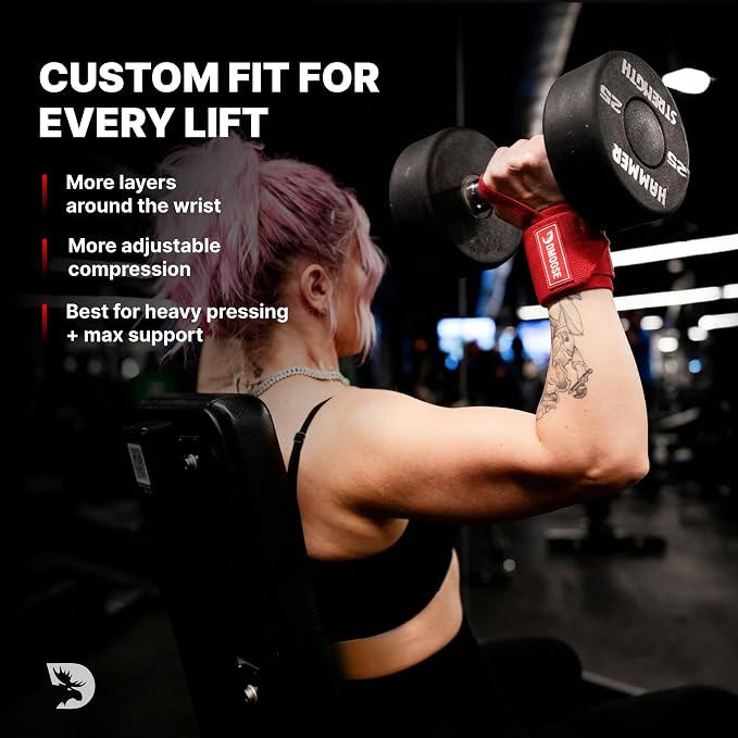 DMoose Fitness Wrist Wraps for Weightlifting 18" - Heavy Duty Gym Wrap with Hand Thumb Loop for Support & Pain Relief, USPA Approved Powerlifting, Weight Lifting Wrist Straps for Men & Women Work Out