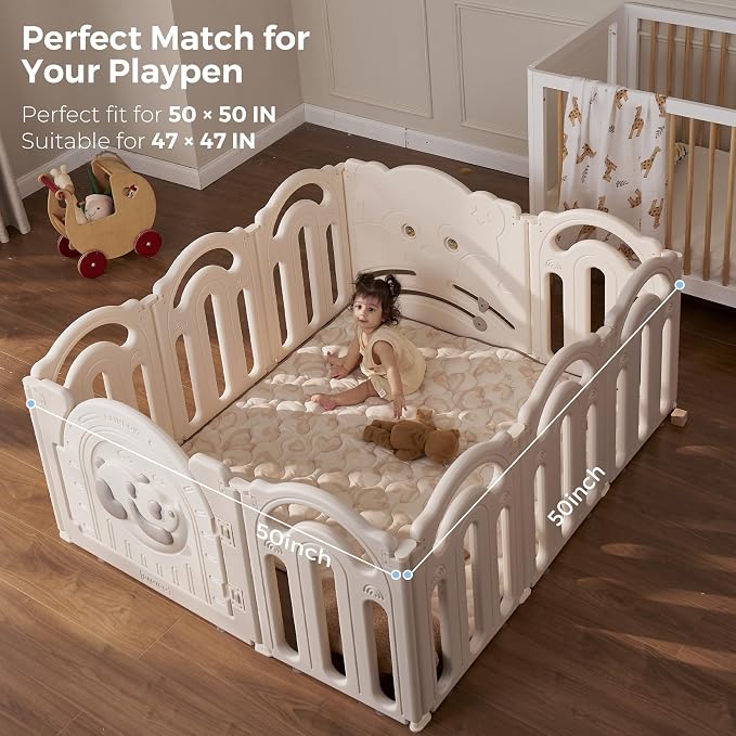 Momcozy Baby Play Mat for Floor, 50"x50" Thickened Playpen Mat, Playmate for Baby Tummy Time, Waterproof & Non-Slip, Foldable Outdoor Mat with Carrying Handle, Leopard | Playmate for Baby Tummy Time, Waterproof & Non-Slip, Foldable Outdoor Mat with Car...