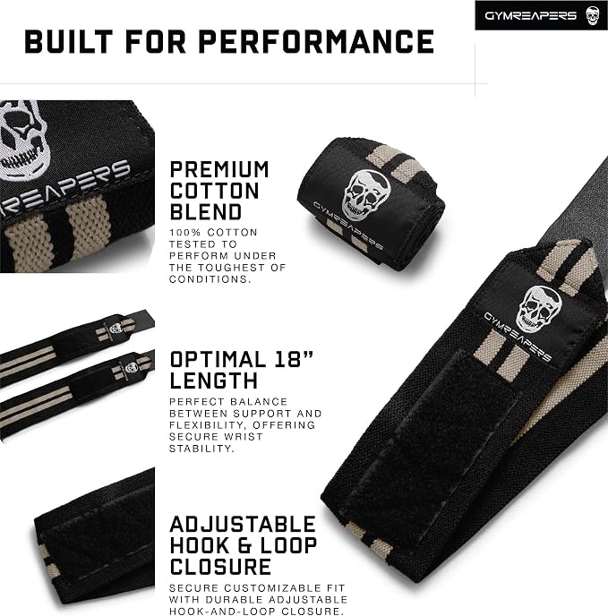 Gymreapers Weightlifting Wrist Wraps (IPF Approved) Professional Quality Wrist Support with Heavy Duty Thumb Loop - Best Wrap for Powerlifting Competition, Strength Training, Bodybuilding