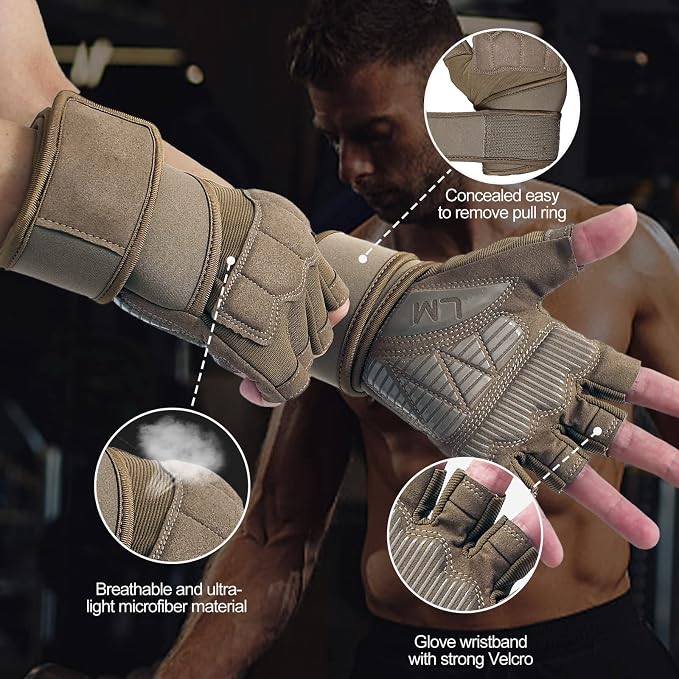 Workout Gloves for Men - Gym Weight Lifting Padded Gloves with Wrist Wrap Support, Full Palm Protection & Silicone Grip Gym Gloves, Exercise, Cross Training, Fitness, Pull-up