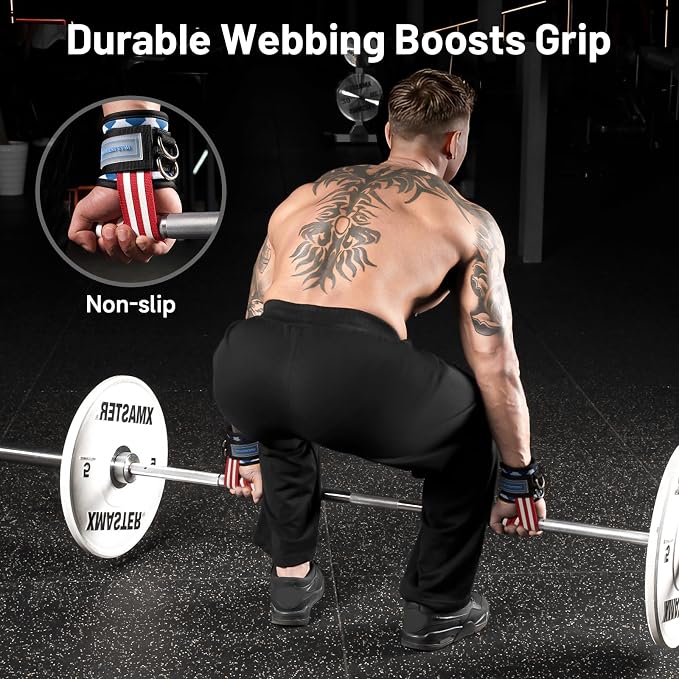 M MANUEKLEAR Wrist Straps for Weightlifting, Gym Lifting Straps with D Rings for Cable Machine,Weight Lifting Wrist Wraps for Men Women