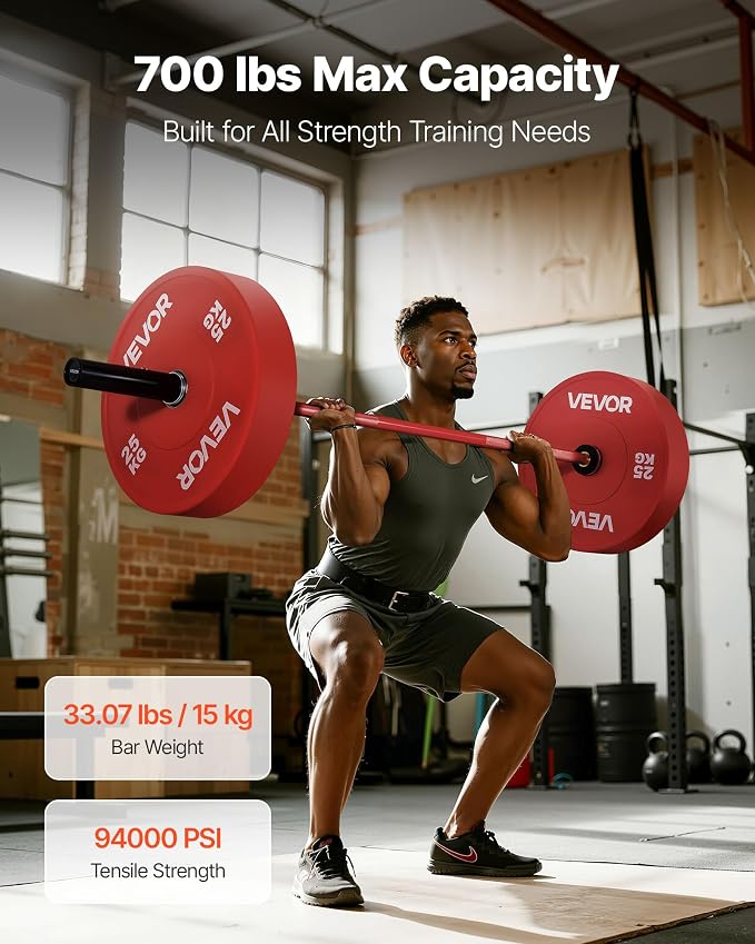 VEVOR 7FT/6FT/4FT Olympic Barbell Bar, Fits 2-Inch Weight Plates, Barbell Bar with Knurled Grip for Strength Training, Weightlifting, Squat, Deadlift, Bench Press, Curl, Overhead Press, 500lbs/700lbs/1000lbs Capacity