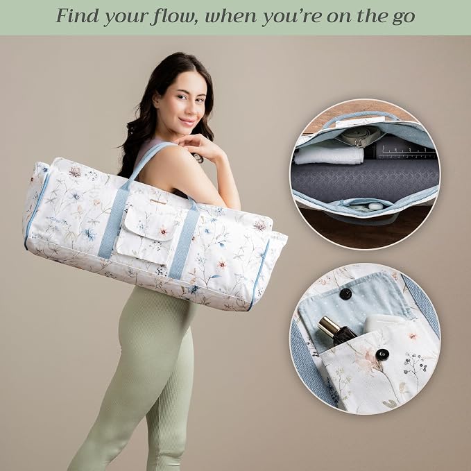 Maison d' Hermine Yoga Mat Duffle Bag Gym Tote Yoga Mat Carry Bag | Cylindrical bag for Woman Men Gifts Adjustable shoulder straps with Drawstring Water Bottle Pocket and zipper pocket