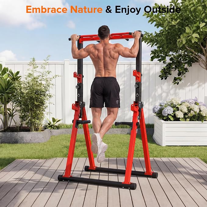 Foldable Power Tower Pull Up Bar Station, Adjustable Height | Portable Free Standing,700lbs Load Max, Adjustable Height fits Man,Woman,Power Tower Pull Up Dip Station, Multi Grips