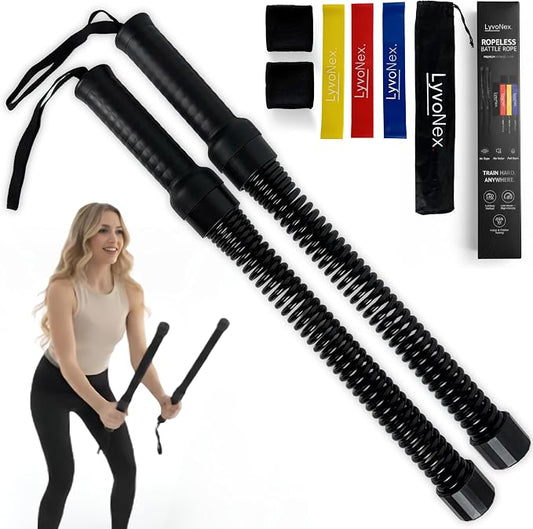 Ropeless Battle Ropes | Weighted Cordless Battle Rope Set for Home Workouts, HIIT Cardio & Weight Loss | Quiet Apartment Friendly Home Gym Equipment for Women and Men