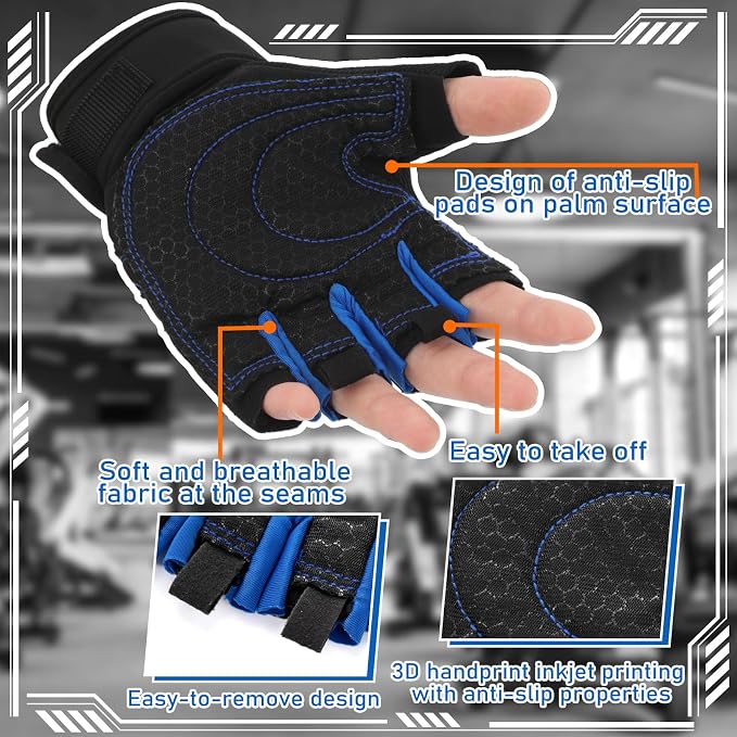 Fourluoo 3 Pairs Weight Lifting Gloves for Men Women, Gym Workout Gloves with Full Palm Protection, Breathable Anti-Slip Fitness Glove for Training, Cycling, Pull-ups, Medium