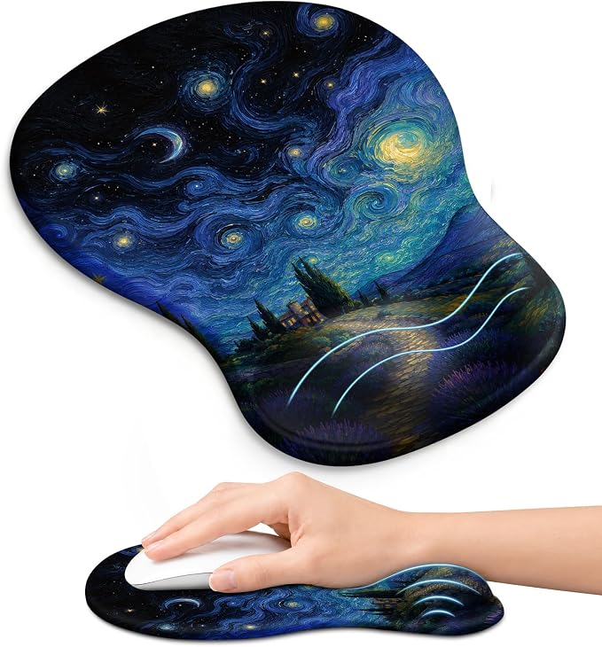 Ergonomic Mouse Pad with Wrist Rest, Gel Wrist Support, Starry | 10.2 x 7.6 in Mouse Pad with Smooth Fabric Surface and Non-Slip Rubber Base for Office, Home, Study, and Gaming