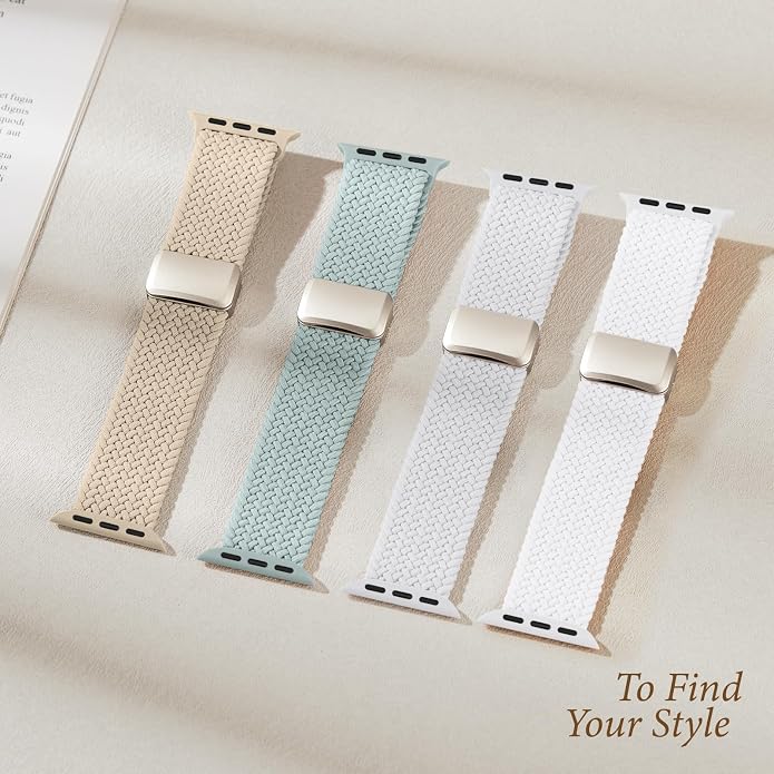 4 Pack Braided Stretchy Bands Compatible with Apple Watch 40mm 41mm 38mm 42mm 44mm 45mm 46mm 49mm Women Men, Breathable Nylon Elastic Daily Use Straps for iWatch Series 11/10 9 8 7 6 5 4 3 SE/Ultra 2