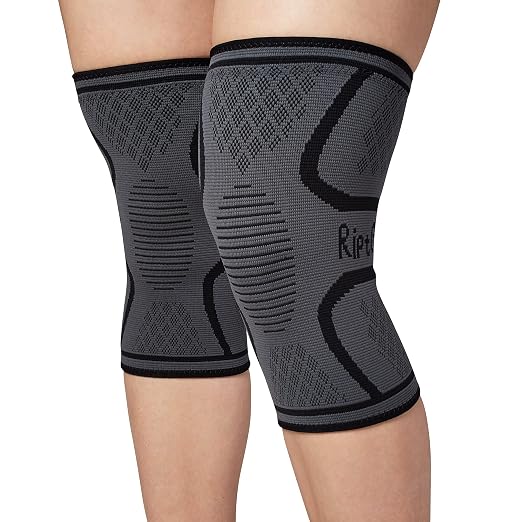 RiptGear Knee Compression Sleeve - 2 Pack - Braces for Knee Pain - Compression for Arthritis, Meniscus Tear, Running - Support for Women and Men - Sleeves Weightlifting (Large, Gray (2 Pack))