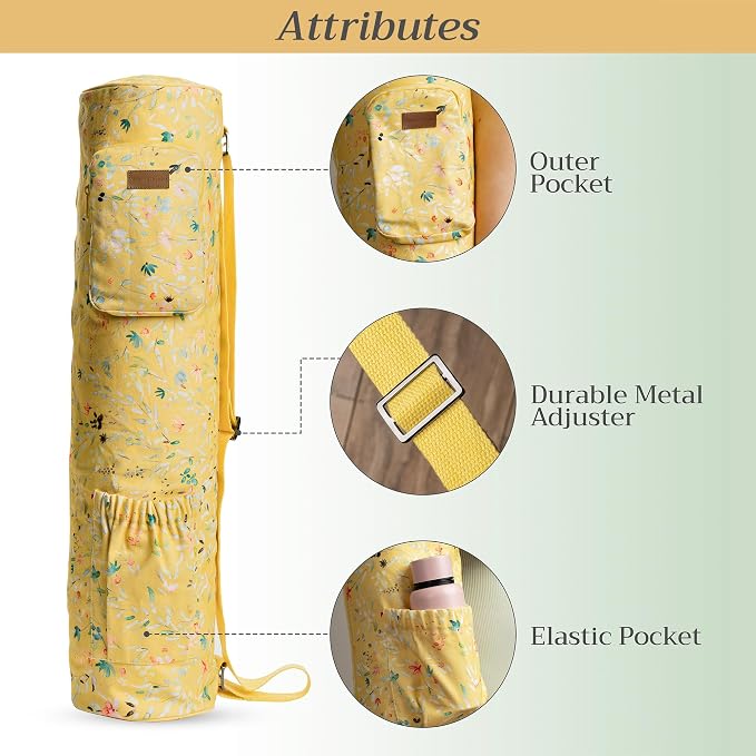 Maison d' Hermine Yoga Mat Duffle Bag Gym Tote Yoga Mat Carry Bag | Cylindrical bag for Woman Men Gifts Adjustable shoulder straps with Drawstring Water Bottle Pocket and zipper pocket