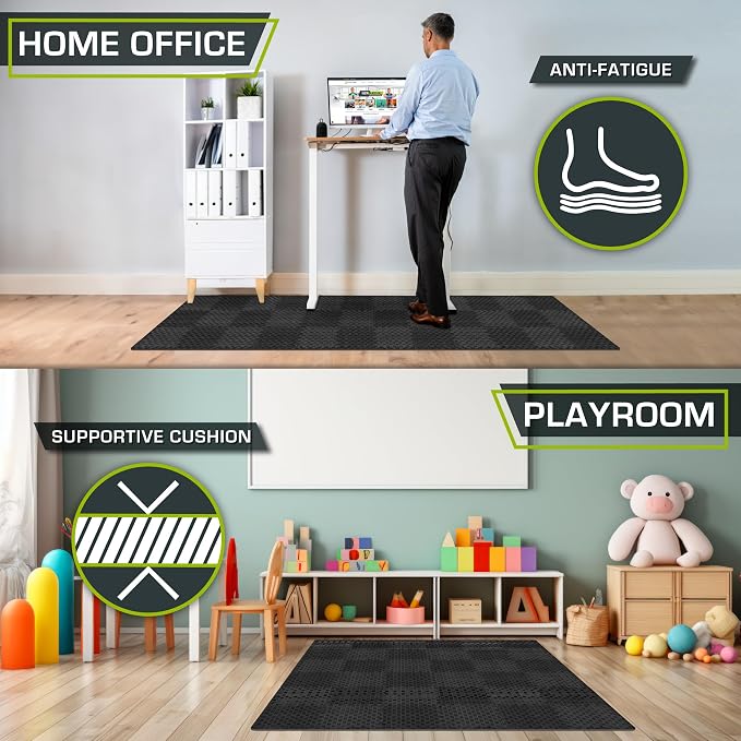 ProsourceFit Exercise Puzzle Mat ½-inch, Checkered EVA Foam Floor Tiles w/ Non-Slip Texture, Interlocking Design for Adjustable Gym Surfaces, Shock Absorbing, Black, 36 SQ FT - 36 Tiles