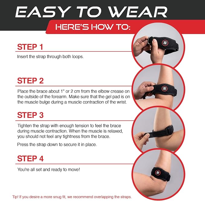 Sleeve Stars Tennis Elbow Brace for Men & Women, Elbow Brace for Tendonitis, Tennis Elbow Strap, Golfers Elbow Brace, Elbow Support Wrap for Tennis Elbow Relief, Fits 9"-23" (Pair/Black)