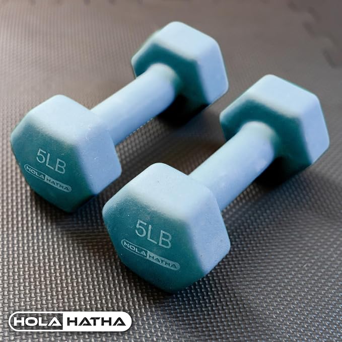 HolaHatha 1, 2 and 3 lb Neoprene Dumbbell Strength Training Weight Set with Rack
