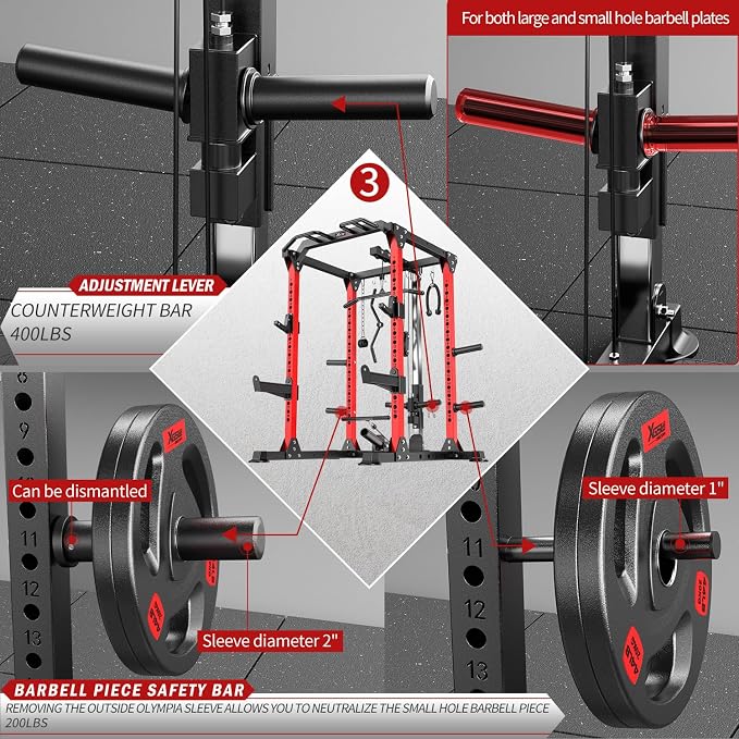 Power Cage Multi-Function Power Rack with Cable Crossover System,1500 LBS Capacity Squat Rack with Weight Bench,for Home Gym