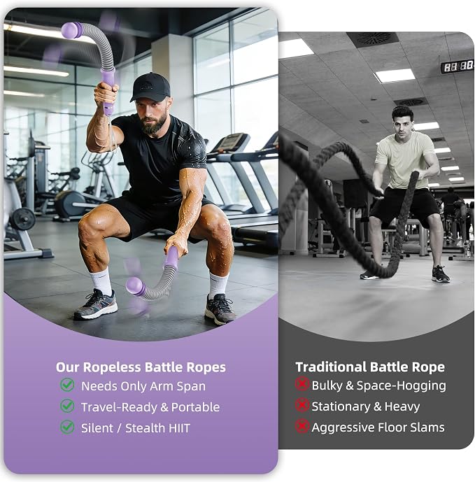Upgrade Weighted Ropeless Battle Ropes, Adjustable Cordless Battle Rope – Portable Battle Ropes for Home Gym Workout, HIIT & Cardio Full Body Training Exercise Rope for Strength Training Men & Women