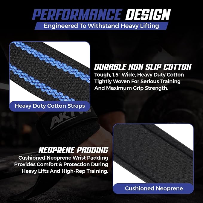 AKTV8 Lifting Straps for Deadlifts, 23 inch 4mm Padded Wrist Straps for Gym | Stronger Grip During Weight Lifting & Powerlifting, Heavy Duty Polyester-Cotton Gym Straps for Pull Ups, Rows & Heavier Lifts