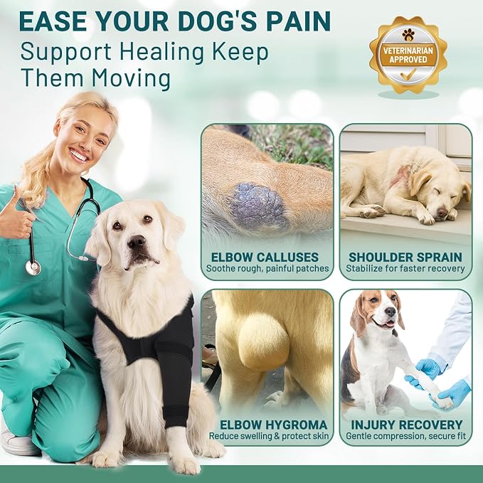 Dog Elbow Protector Brace, Dog Leg Sleeves Anti-Licking for Arthritis, Hygroma, Pressure Sores, and Calluses, Dogs Elbows Pads & Shoulder Brace for Elbow Dysplasia and Injury Recovery, Right XXL