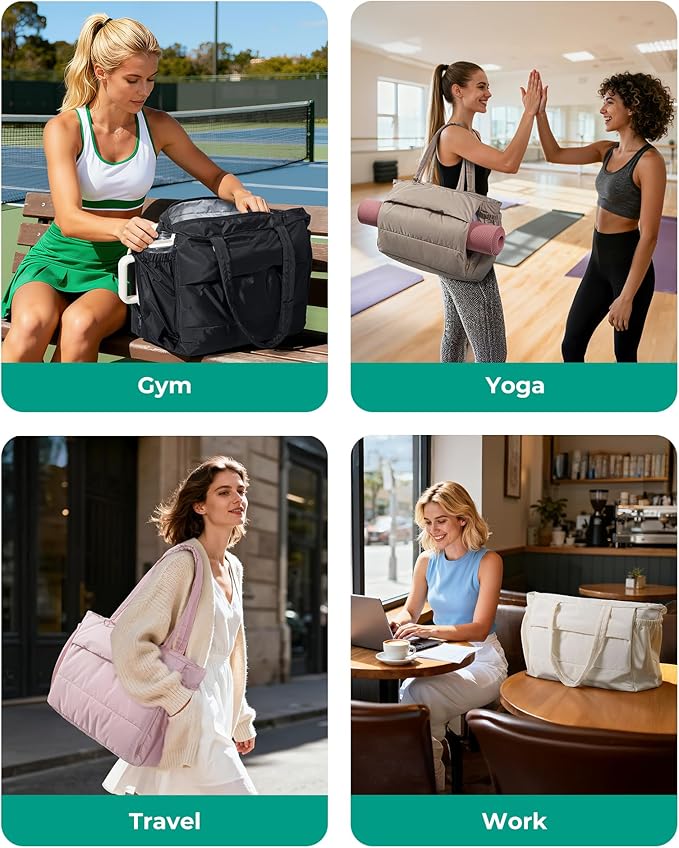 BAGSMART Yoga Pilates Tote Bag for Women with Knotted Handle, Gym Bag | 23L lightweight & waterproof shoulder sling bag, gym bag with yoga mat holder, for 15.6'' Laptop, ideal for work travel