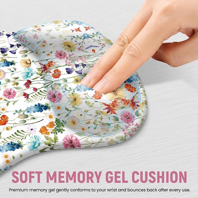 Ergonomic Mouse Pad with Wrist Rest, Gel Wrist Support, Wildflowers | 10.2 x 7.6 in Mouse Pad with Smooth Fabric Surface and Non-Slip Rubber Base for Office, Home, Study, and Gaming