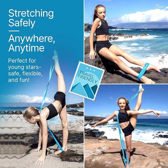 2-Pack Ballet Stretch Bands with Foot Mini Loop, Natural Rubber Dance Bands | Splits and flexibility training for kids, teens and adult dancers, gymnasts and cheerleaders, beginner guide and travel bag