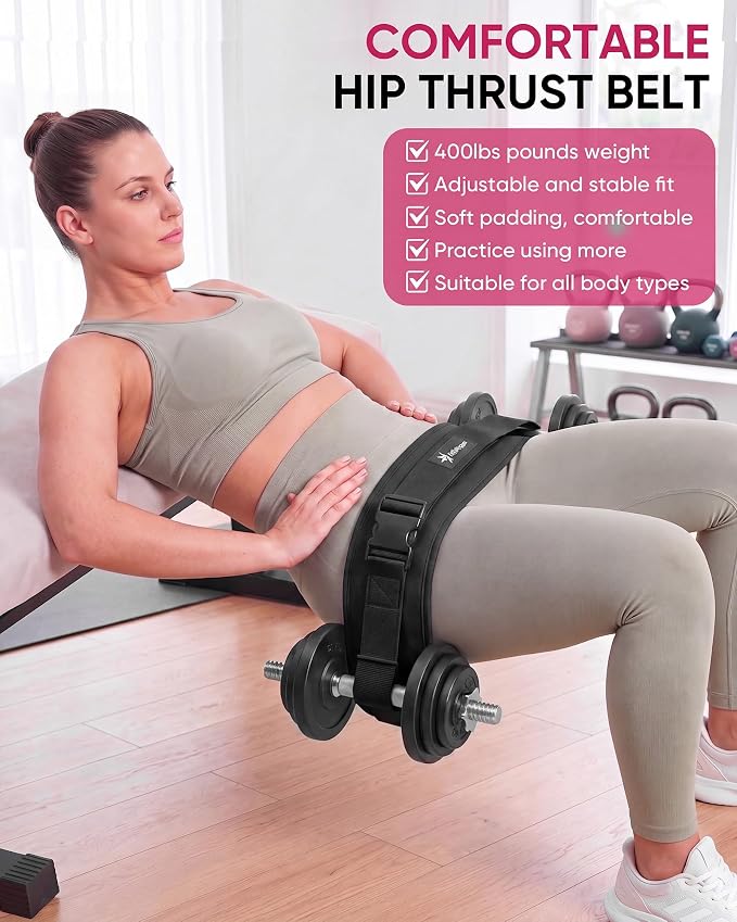 Hip Thrust Belt, Leather Dumbbell Booty Workout Belt | Adjustable non-slip booty belt for hip thrusts, fits dumbbells kettlebells plates, home gym exercise equipment