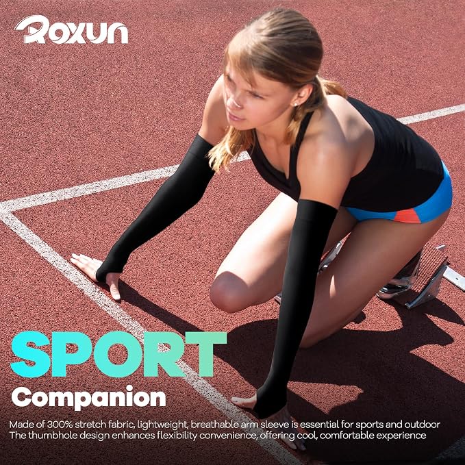 ROXUN Arm Sleeves with Thumb Hole, Cooling UV Sun Protection for Men/Women | High‑elastic fabric,compression tattoo cover up for men/women,great for outdoor activities
