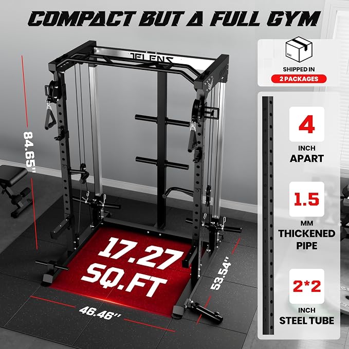 JELENS C21 Power Cage, 2000LBS Multi-Function Power Rack with Independent Dual Pulley System, All-in-One Squat Rack for Cable Crossover, Home Gym Workout Machine