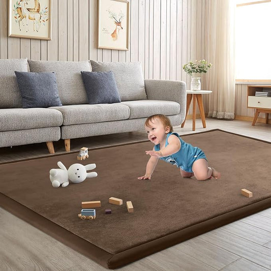 Baby Play Mat for Floor Nursery Rug Muscle Mat Area Rug Playroom Rug 47"x47" Playpen Mat Elastic Foam 1.3" Thick Crawling Mat for Babies,Toddlers, Infants, Kids,Chestnut