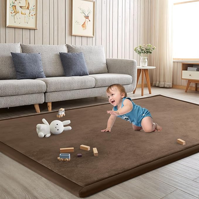 Baby Play Mat for Floor Nursery Rug Muscle Mat Area Rug Playroom Rug 74"x50" Playpen Mat Elastic Foam 1.3" Thick Crawling Mat for Babies,Toddlers, Infants, Kids,Chestnut