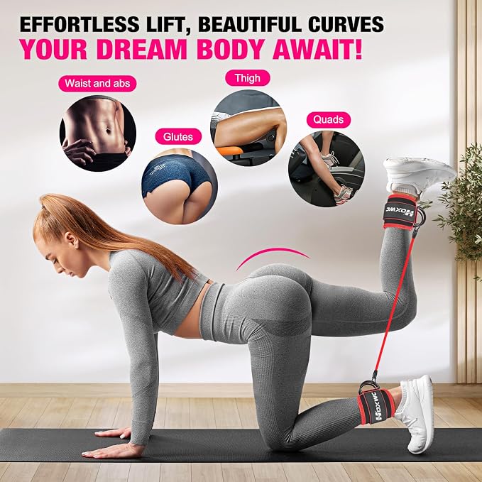 HOXWC Ankle Resistance Bands with Cuffs, Ankle Bands for Working Out, Ankle Resistance Band for Leg, Booty Workout Equipment for Kickbacks Hip Fitness Training, Exercise Bands for Butt Lift Women