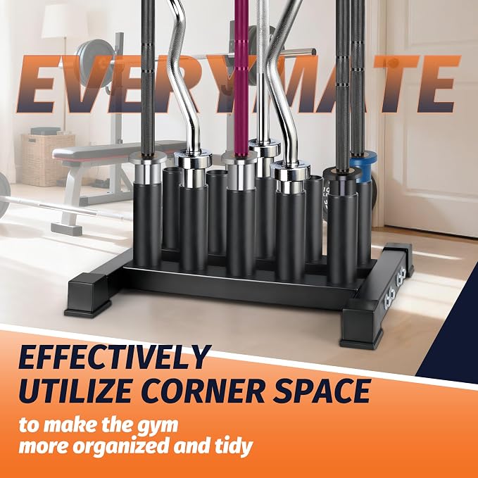 EVERYMATE Vertical Barbell Rack - Heavy-Duty Steel Organizer, Barbell Holder Floor Stand, Fits 2" Olympic Bars with Scratch-Resistant Inserts, Space-Saving for Home/Garage/Commercial Gym