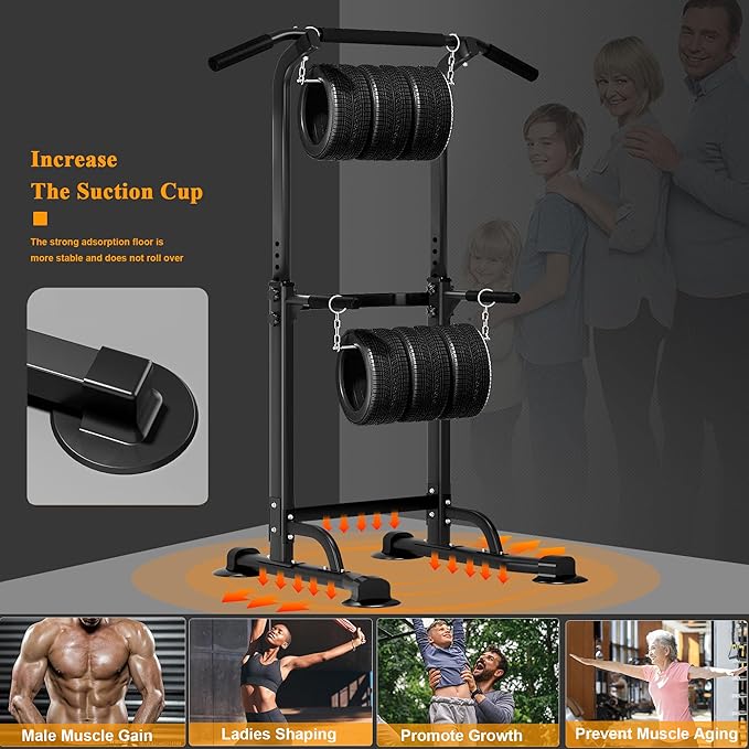DlandHome Power Tower Pull Up Bar Dip Station,Adjustable Height Dip Stand | Multi-Function Fitness Equipment for Strength Training Home Gym,Stable Steel Frame for Pull Ups Dips Push Ups,Supports 330LBS