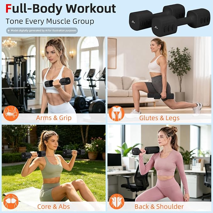 Abahub 2 in 1 Kettlebell & Dumbbell Set, Adjustable Dumbbell for Home Gym | Dumbbell with Kettlebell Converter Set of 2, Full Body Workout Kettlebell for Women