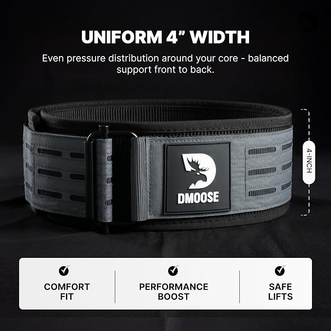 DMoose Fitness Auto Locking Weight Lifting Belt for Men & Women - 4" Nylon Squat & Deadlift Belt with Quick-Release Buckle - Gym Workout Belts for Lumbar Back Support for Weightlifting & Powerlifting