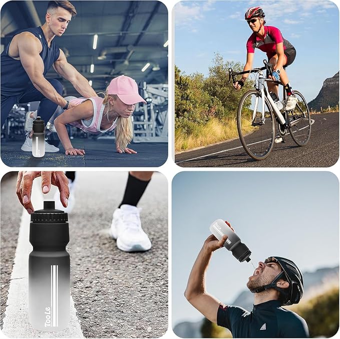 TooLe 24oz Bike Water Bottle, Squeeze Water Bottle Leakproof BPA Free | with Capacity Scale w/Pull Top Lid, Reusable, for Bicycle, Gym,Camping, Hiking 2 Pack