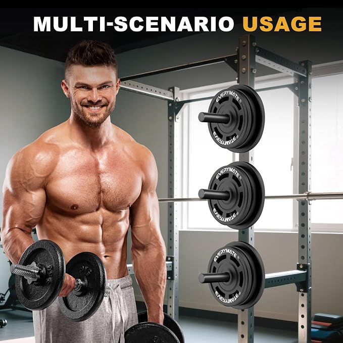 EVERYMATE Weight Plate Holder Power Rack Attachment 2 Inch Olympic Plate Storage Power Squat Rack Holder Weight Plates for 2x2 3x3 2x3 Power Cage Accessories Weight Plate Rack