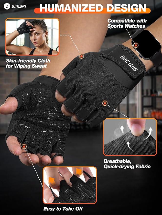 SIMARI Breathable Workout Gloves with Cushion Pad/Grip/Reduce Calluses, Weight Lifting Gloves for Gym Exercise, Cycling, Weightlifting Training, Fitness, Pilates, Kayaking, Gift for Men & Women