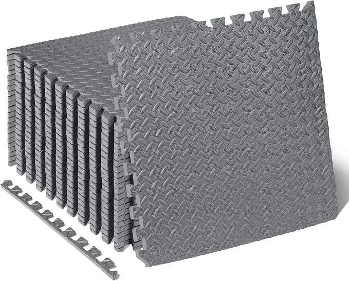 ProsourceFit Exercise Puzzle Mat 1/2-inch, EVA Interlocking Foam Floor Tiles for Home Gym, Workout Equipment, Kids Play Areas, Gray, 96 SQ FT - 24 Tiles