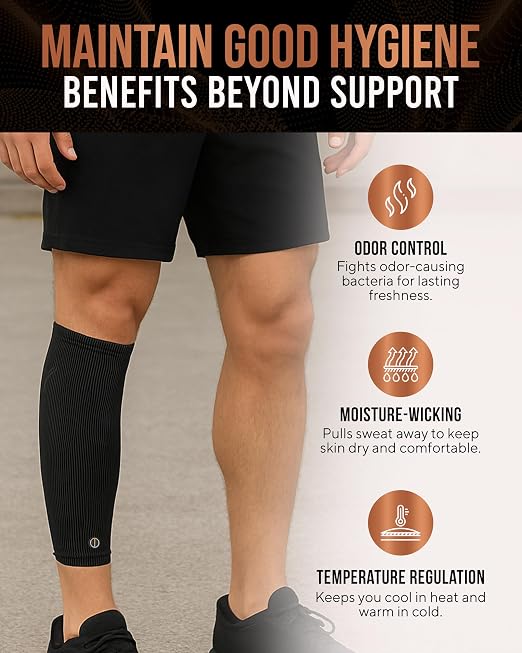 TheraCopper Copper Calf Compression Sleeve — Premium Copper Compression Shin Sleeve for Men & Women — Breathable & Non-Slip Leg Sleeves for Runners, Shin Splints, Muscle Recovery & Leg Fatigue (Small)