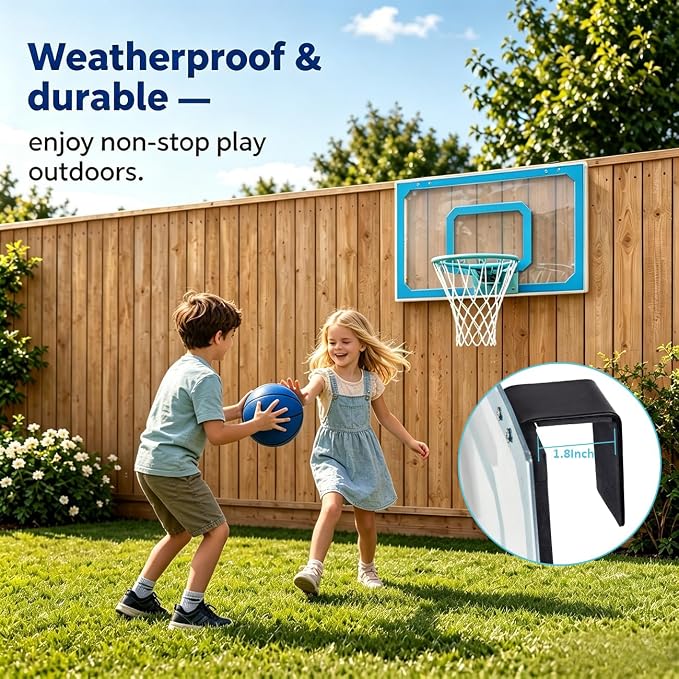 Mini Basketball Hoop Indoor – Over Door Basketball Set w/ 17"x11" Shatterproof Backboard, Foam-Padded Door Protection, Quiet Slam Dunk, 3 Mini Balls & Pump, No Tools Required