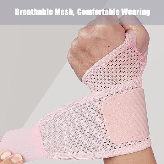 2 Pack Ultra-Thin Mesh Wrist Brace - Breathable Compression Wrist Support for Workouts & Daily Use - Adjustable Wrist Strap - Unisex Wrist Brace for Pain Relief, Tendonitis, Carpal Tunnel (Pink)