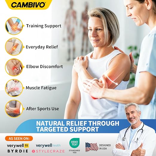 CAMBIVO 2 Pack Elbow Brace Compression Sleeve for Tendonitis & Tennis Elbow | Golfers Elbow and Arthritis Relief, Breathable 3D Knit Fabric, 4-Way Stretch Support, Weightlifting, Pickleball, Men & Women