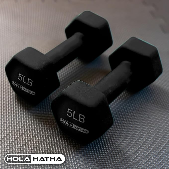 HolaHatha 1, 2 and 3 lb Neoprene Dumbbell Strength Training Weight Set with Rack