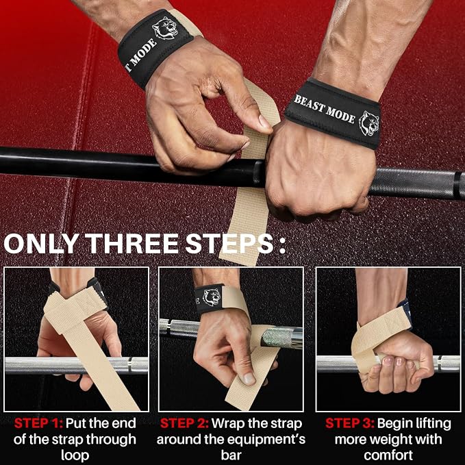 TECEUM Neoprene Padded Cotton Lifting Straps for Weightlifting, 1 Pair