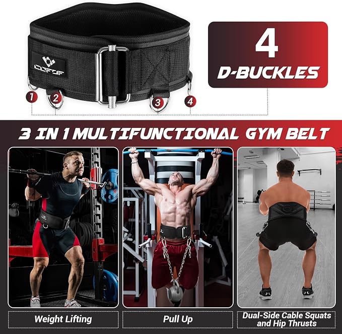 3-in-1 Weighted Pull Up Belt, Weight Lifting Dip Belt with 40.6 IN Chain & Self Locking, Weighted Gym Belt for Pull Up, Squat, Powerlifting & Deadlift, Capacity Up to 350 LBS