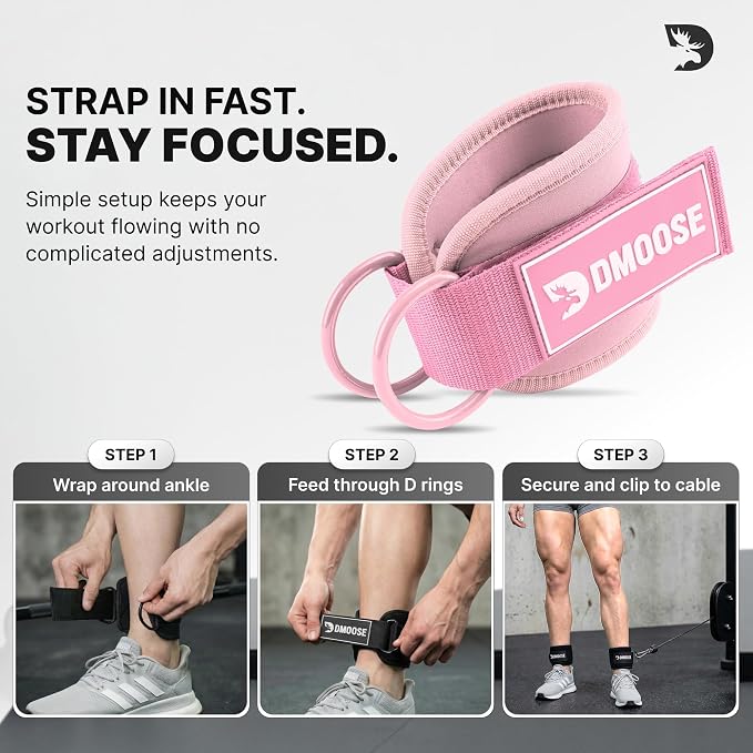 DMoose Ankle Strap for Cable Machine - One Size Fit with Premium Padding, Workout Kickback Ankle Cuffs, Ankle Bands for Working Out, Booty Workouts, Leg Extension, Hip Abductors & Lower Body Exercises