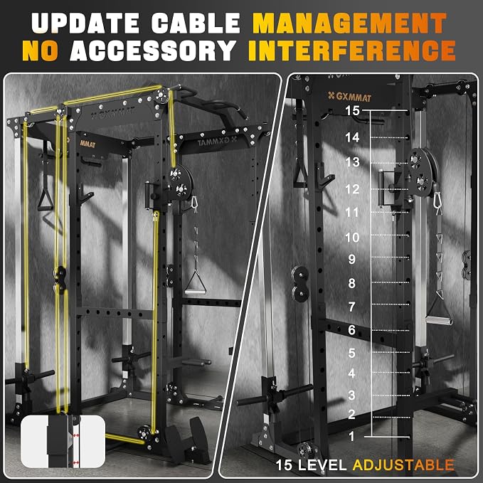 Gxmmat X6 Power Cage, 2200LB Multi-Function Power Rack with Independent Dual Aluminum Pulley System, Squat Rack for Home Gym Strength Training Equipment, Weight Garage Cage with More Attachments
