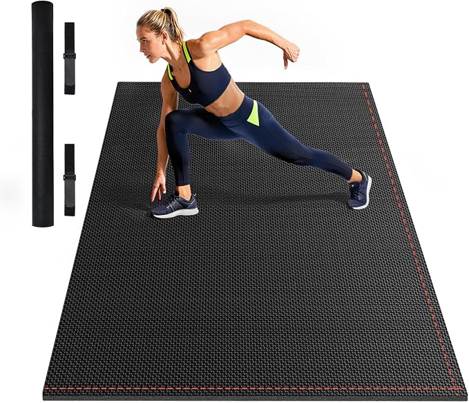 Stepwaver Extra Large Exercise Mat, 6'x4'/ 7'x5'/ 8'x5' / 9'x5'/ 10'x5' (6mm) Thick Workout Mat for Home Gym & Garage Flooring, Shoe-Friendly, Non-Slip, Ultra Durable, Thick Large Workout Mats for Home Workouts